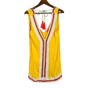 RI Resort V Neck Tunic Lace Trim Metallic Thread - M